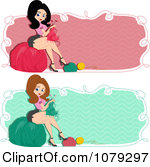 Clipart Set Of Retro Pinup Knitting Woman Website Banners Royalty Free    