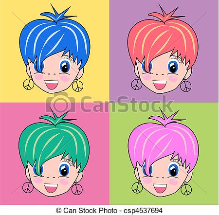 Eps Vector Of Four Manga Girls In Different Colour Combinations