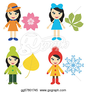 Four Girls In Different Clothes On White Background Vector  Clipart
