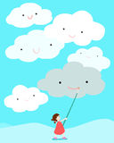 Girl Positive Thinking Draw Smile On Cloud Royalty Free Stock