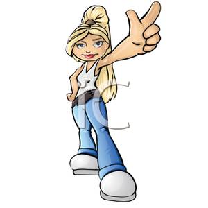 Girl With A Pony Tail Gesturing Number One   Royalty Free Clipart