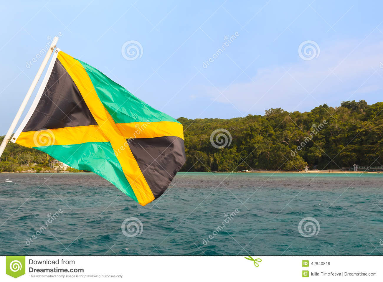 Jamaica Flag Waving Sea Beach Sky Stock Photo   Image  42840819