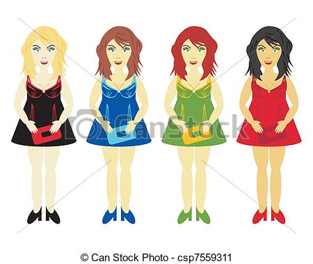 Of Four Glamour Girls On White Background Csp7559311   Search Clipart
