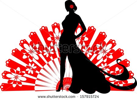 Silhouette Of Flamenco Dancer With A Fan Stock Photo 157915724