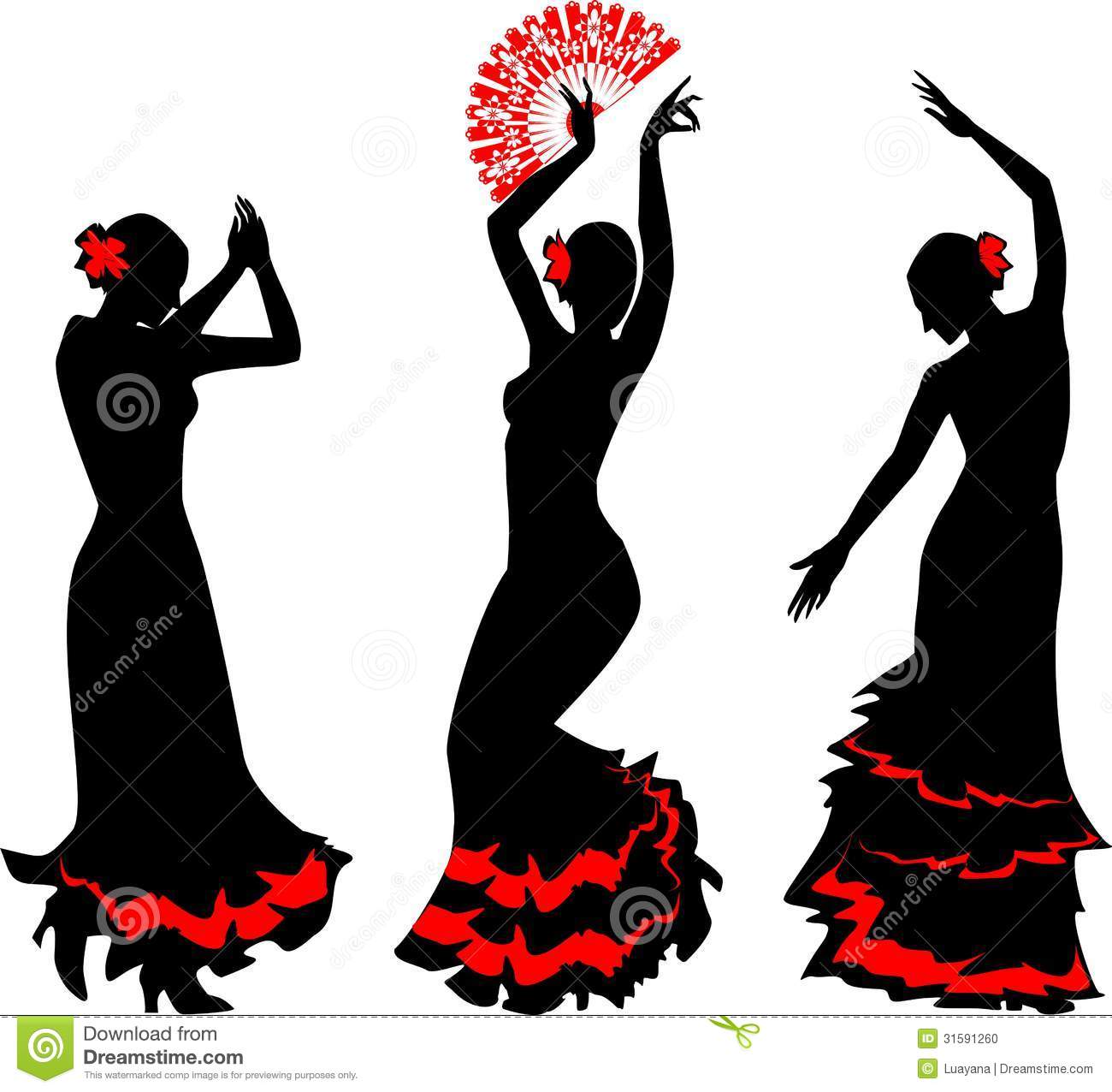 Stock Photo  Three Silhouettes Of Flamenco Dancer With Fan