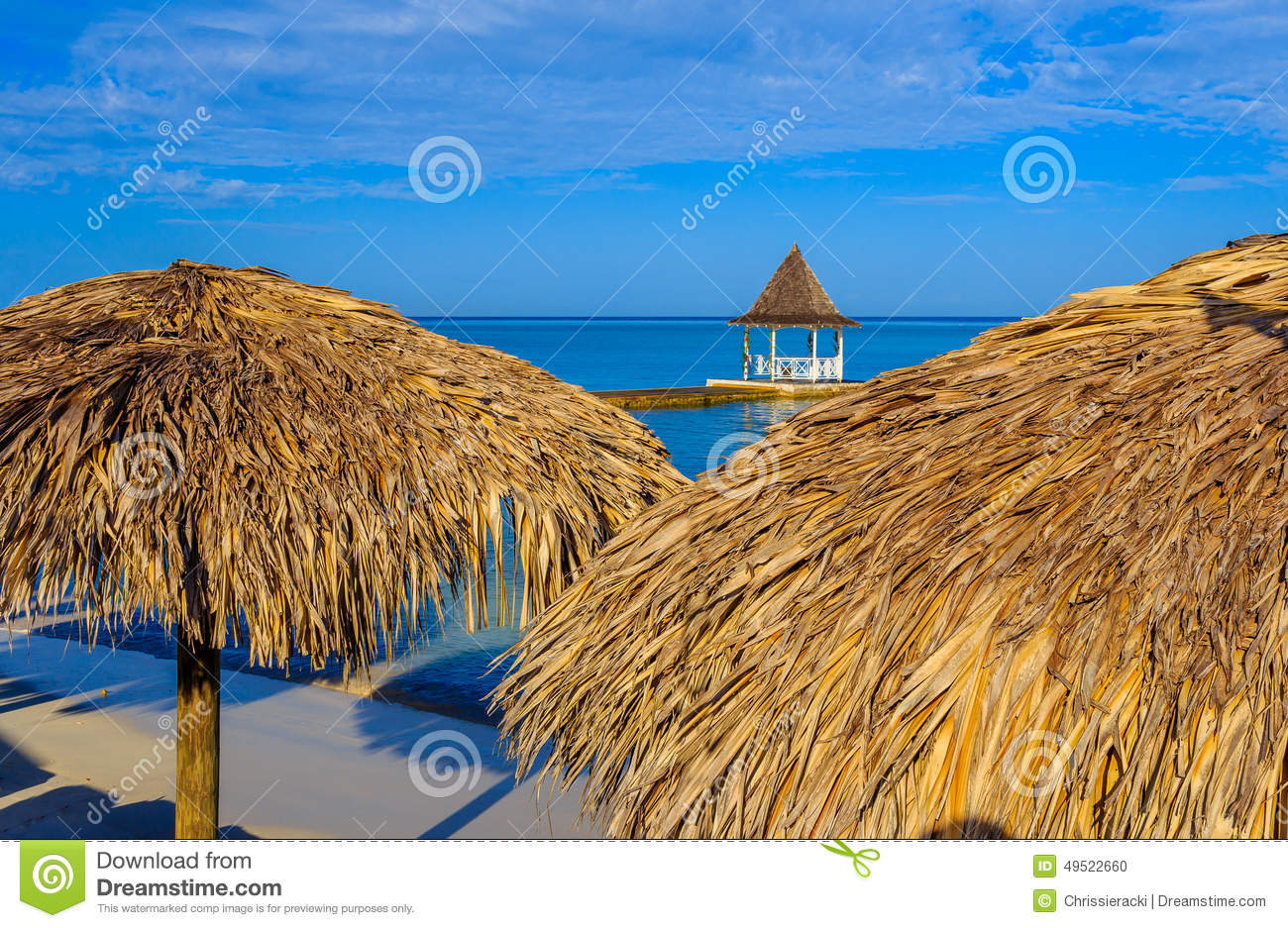 Thatch Umbrellas On Beach Montego Bay Jamaica Wedding Gazebo On Beach