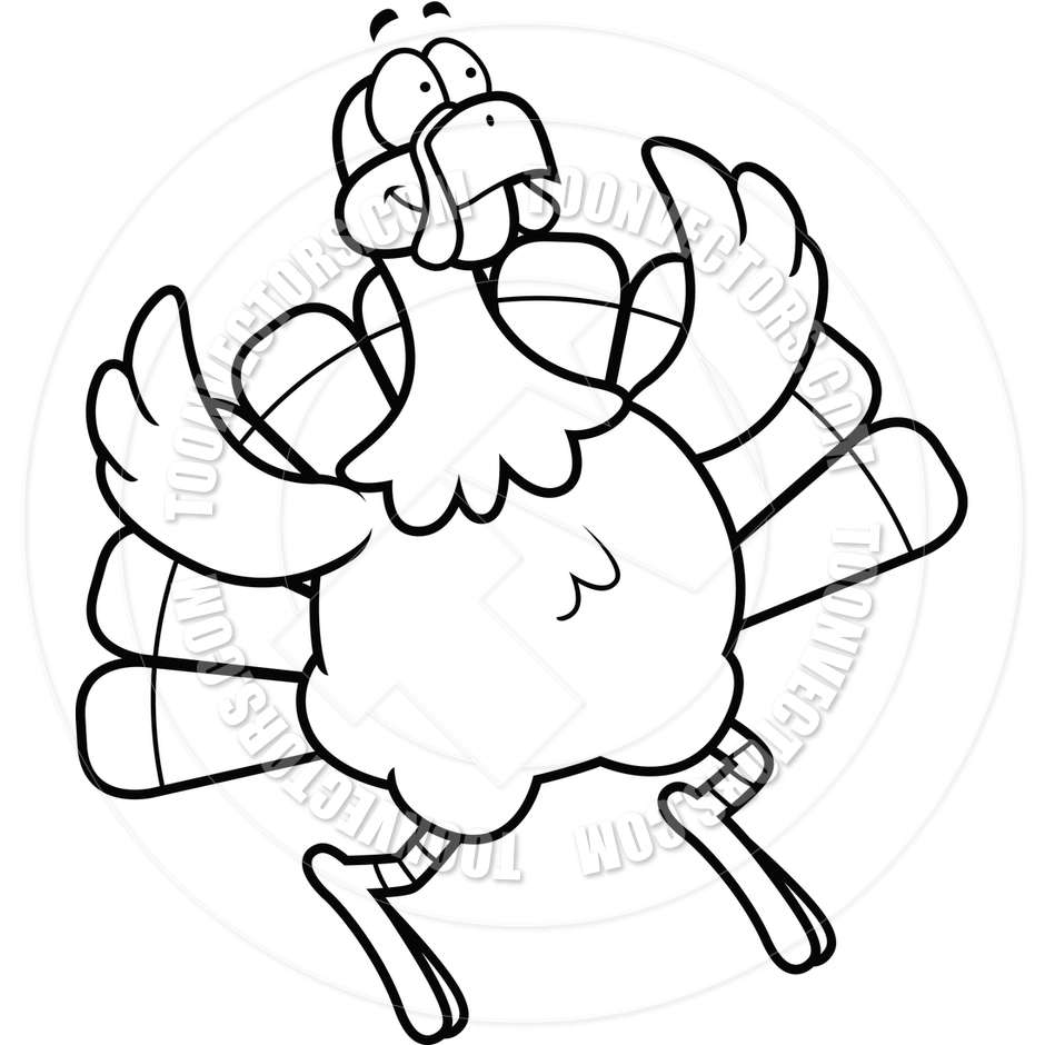 Turkey Jumping  Black And White Line Art  By Cory Thoman   Toon