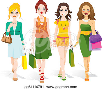 Vector Clipart   Fashion Girls Walking  Vector Illustration Gg61114791