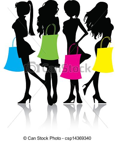 Vector   Silhouette Shopping Girls   Stock Illustration Royalty Free