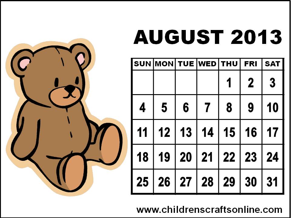 August Calendar Clipart Children August 2013 Calendar
