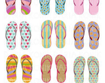 Clip Art Set Summer Clipart Colorful Flip Flops Sandals Clipart    