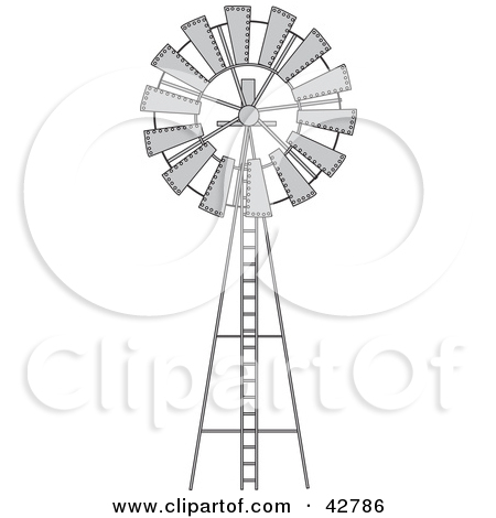 Clipart Illustration Of A Black And White Wind Pump By Dennis Holmes