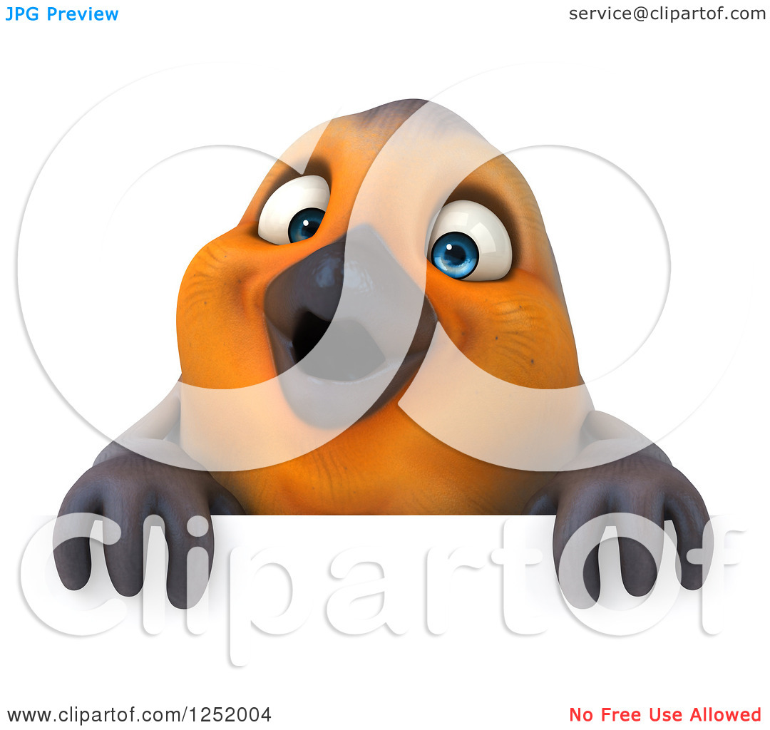 Clipart Of A 3d Red Robin Bird Over A Sign   Royalty Free Illustration