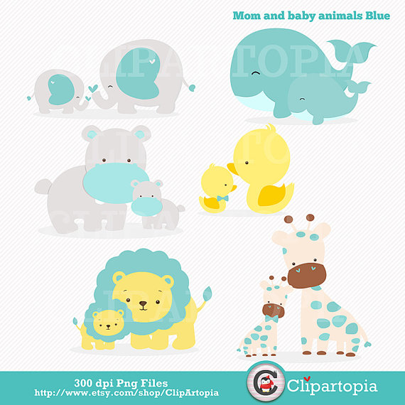 Mom And Baby Animal Blue Digital Clipart   Elephant By Clipartopia