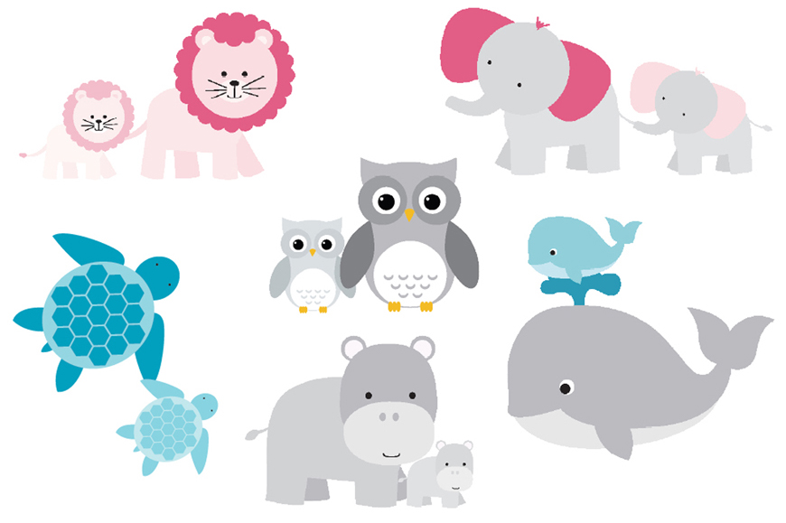 Mom And Baby Animals Set   Illustrations On Creative Market