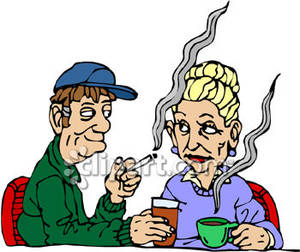 Old Couple Smoking And Drinking   Royalty Free Clipart Picture