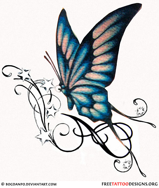 Swirls Design Of Butterfly Tattoo