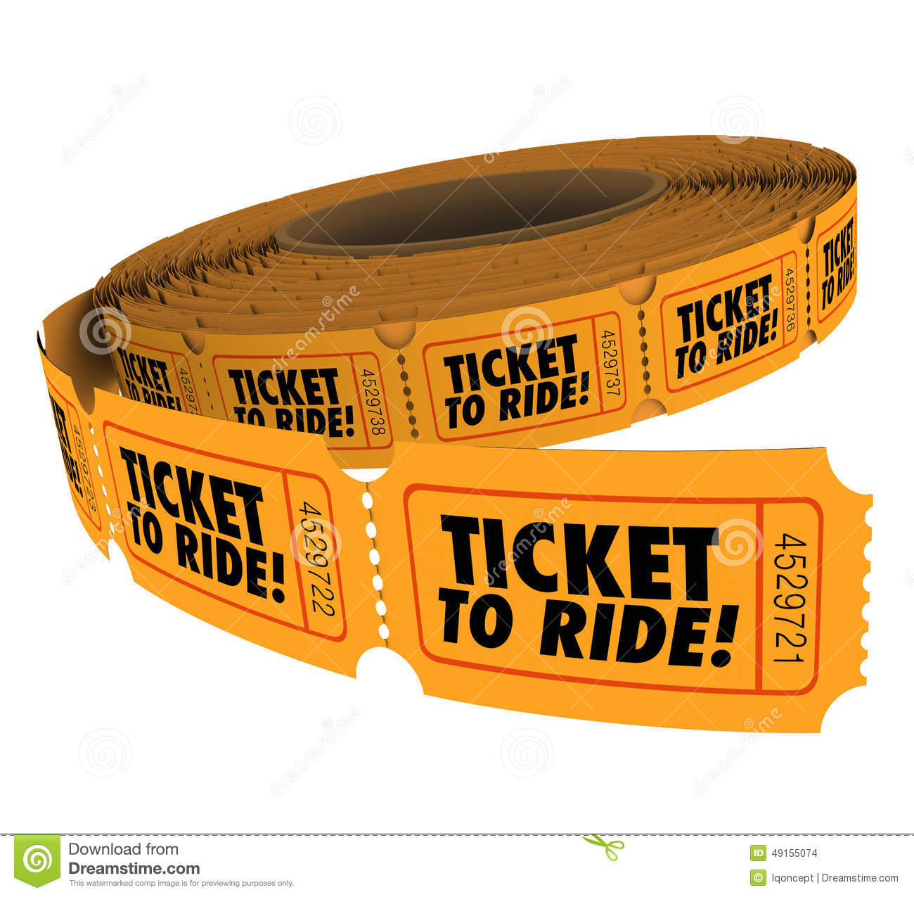 Ticket To Ride Words On A Roll Of Orange Paper Tickets Passes Or