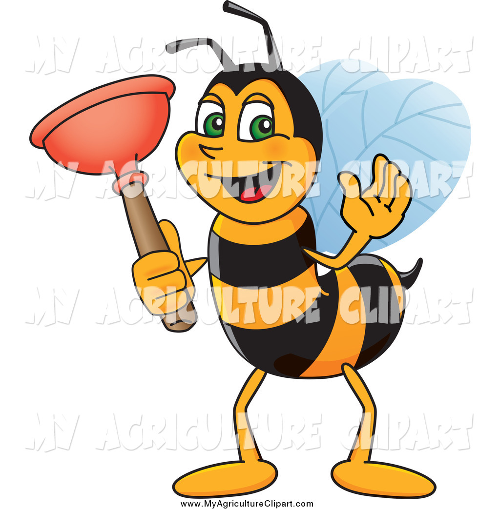 Vector Cartoon Agriculture Clipart Of A Worker Bee Holding A Plunger