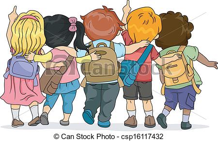 Vectors Of Look Up   Back View Illustration Of A Group Of Kids Looking
