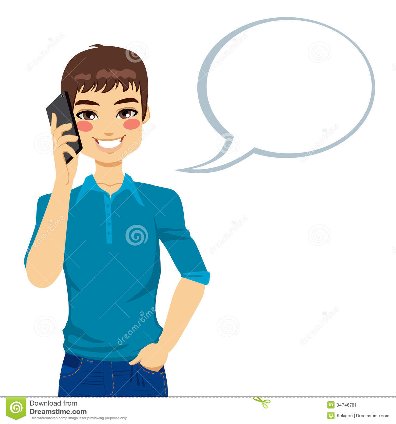 Young Man Speaking Using His Mobile Phone With A Speech Bubble 