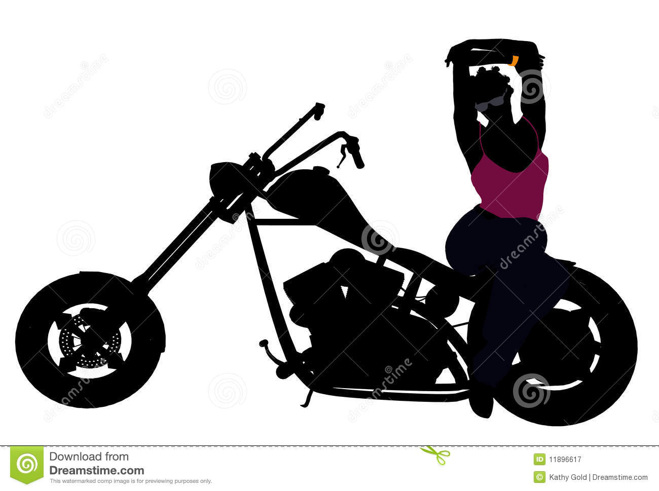 An African American Female Biker Silhouette On A White Background 