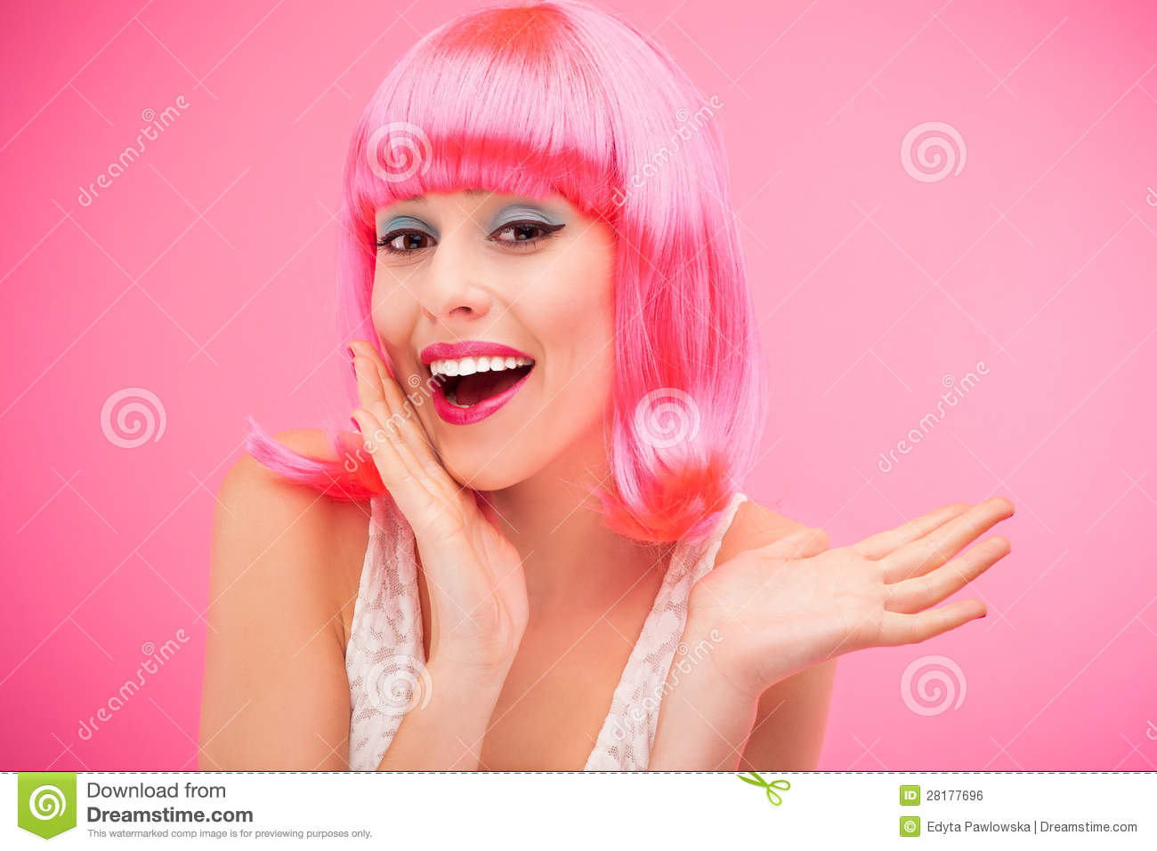 Beautiful Woman Wearing Pink Wig Royalty Free Stock Image   Image    