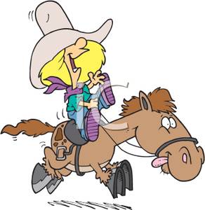 Cartoon Girl Riding A Brown Horse Clipart Image 