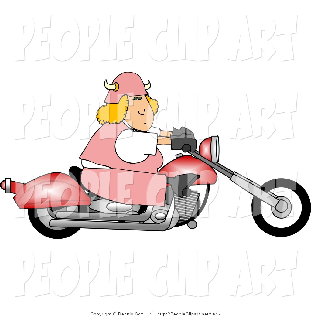 Clip Art Of A Female Biker Riding A Motorcycle To The Right