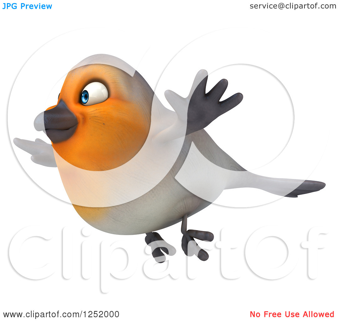 Clipart Of A 3d Red Robin Bird Flying 2   Royalty Free Illustration By