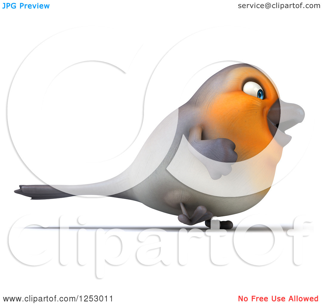 Clipart Of A 3d Red Robin Bird Walking   Royalty Free Illustration By