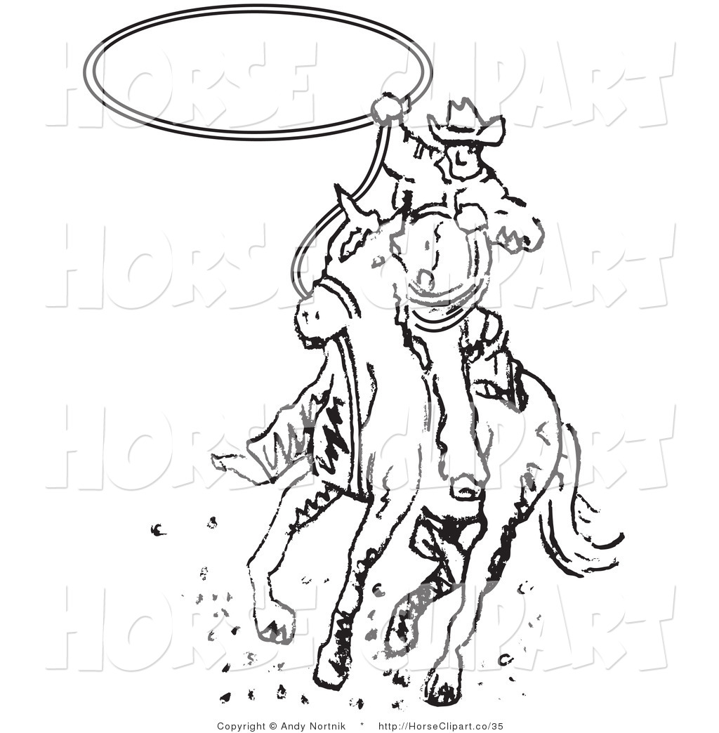 Clipart Of A Cowboy Riding A Horse And Whirling A Lasso On White By