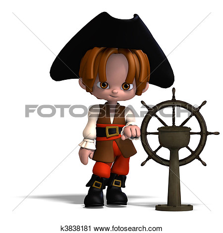 Clipart Of Sweet And Funny Cartoon Pirate With Hat  3d Rendering With