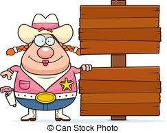 Cowgirl Sign   A Happy Cartoon Cowgirl With A Wooden Sign