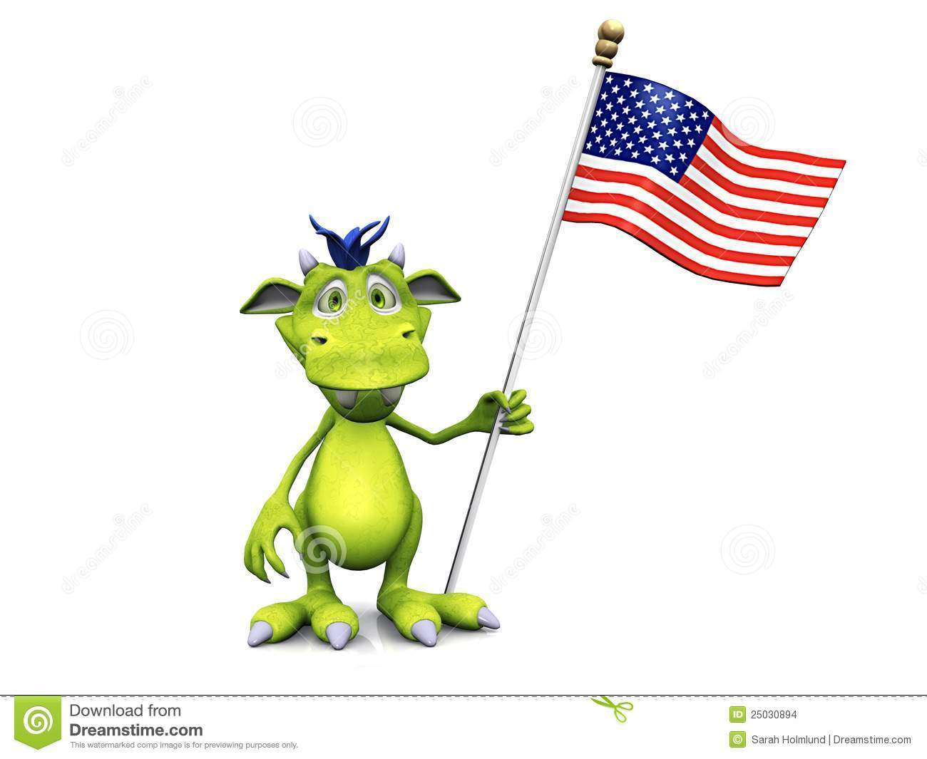 Cute Cartoon Monster Holding An American Flag  Stock Images   Image    