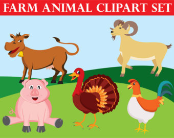 Farm Animal Vectors   Pig Chicken T Urkey Goat Cow Clipart   Barn    