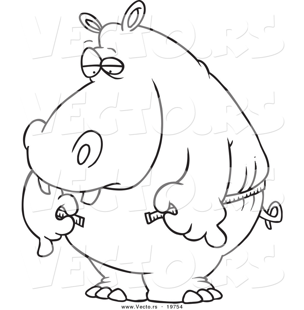     Hippo Measuring His Waist With A Short Tape   Outlined Coloring Page