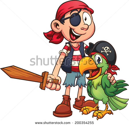 Pirate And Parrot  Vector Clip Art Illustration With Simple Gradients