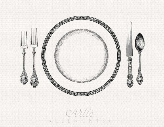 Place Setting Dinner Plate Knife Fork Spoon   Vintage Clipart    