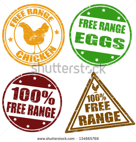 Set Of Free Range Chicken And Eggs Rubber Stamps Vector Illustration