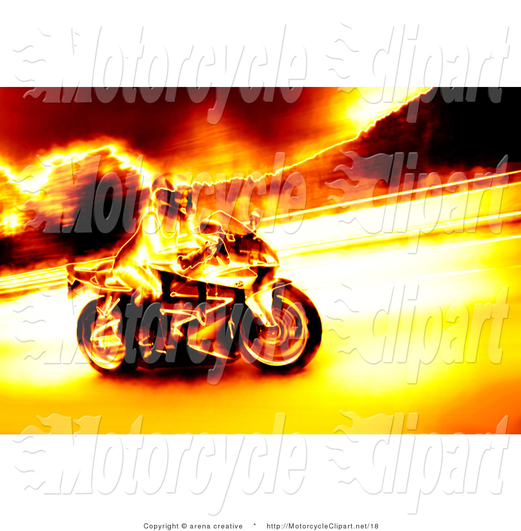Transportation Clipart Of A Female Biker Speeding In Fiery Colors By    