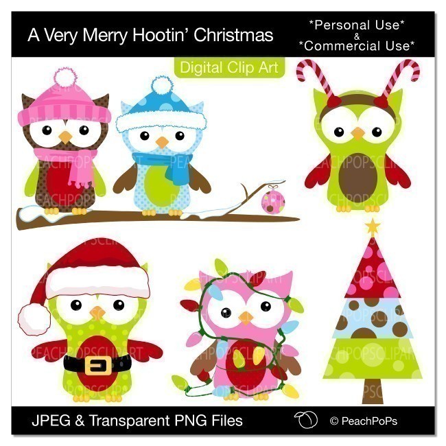 Very Merry Hootin Christmas Digital Clip By Peachpopsclipart