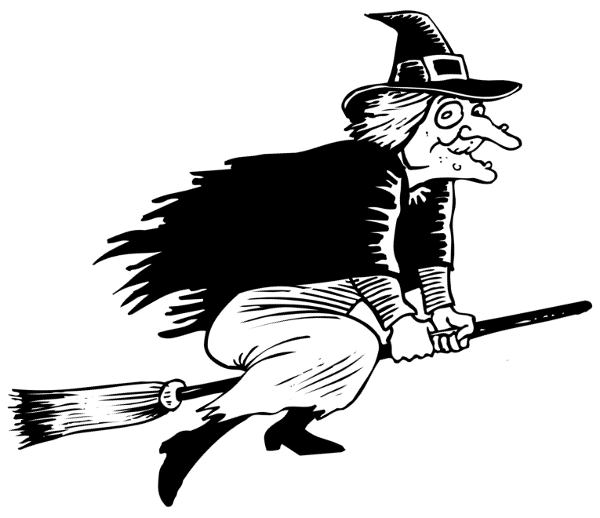 Witch With Warts Flying Bw Png