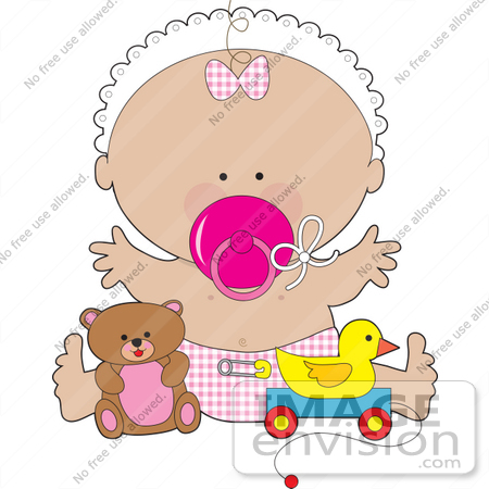 33484 Clipart Of A Baby Girl In A Bonnet Wearing A Pink Bow And