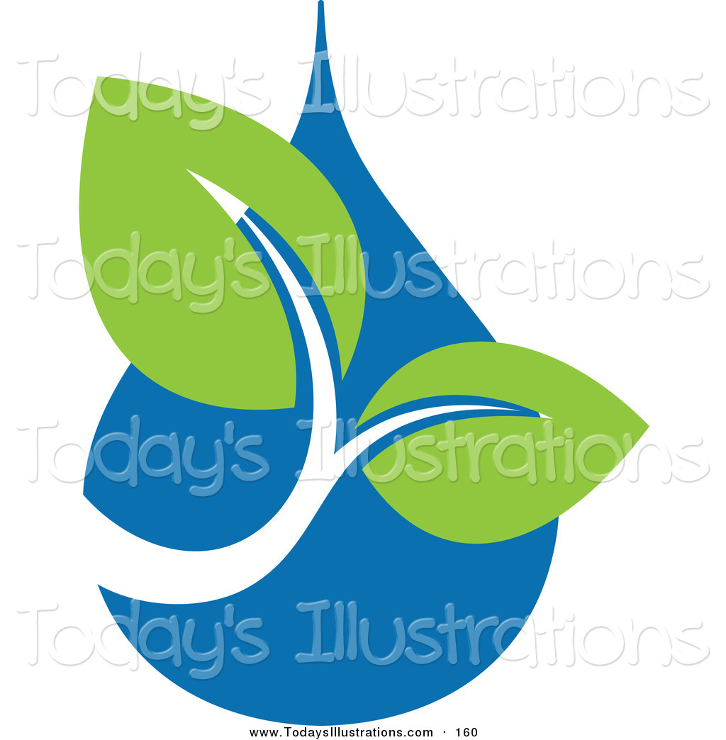 Clipart Of A Pair Of Green Leaves Over A Blue Water Drop Ecology Logo