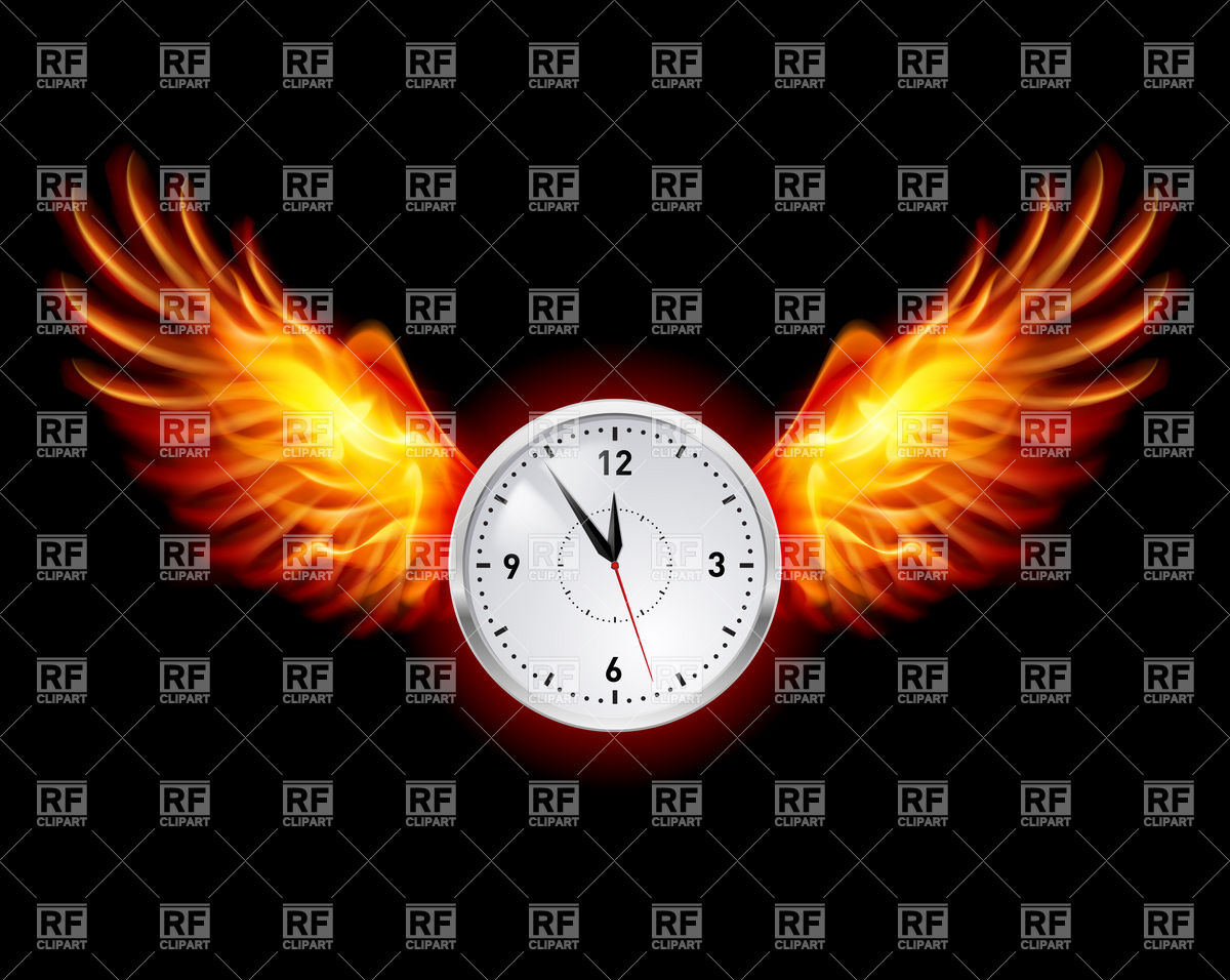 Clock With Flaming Wings Download Royalty Free Vector Clipart  Eps