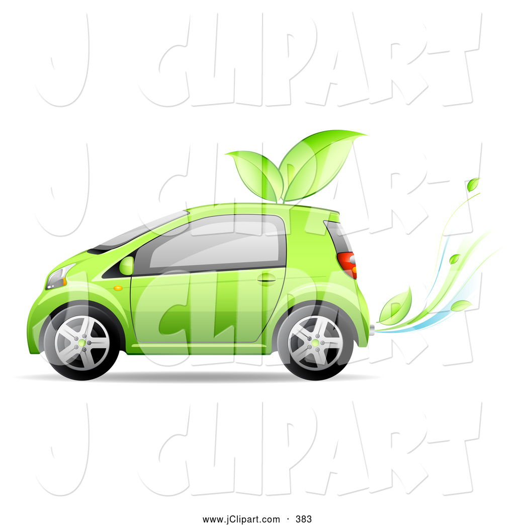 Compact Car Running Off Of Bio Fuel With Leaves On The Roof And Leaves