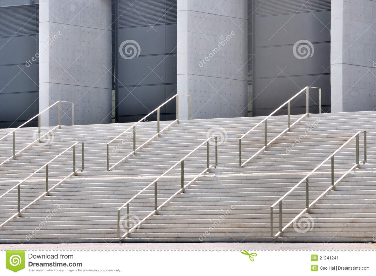 Concrete Platform Stage With Metal Handrail In Repeated Pattern And    