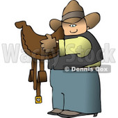 Cowboy Carrying A Brown Leather Horse Saddle Clipart   Dennis Cox