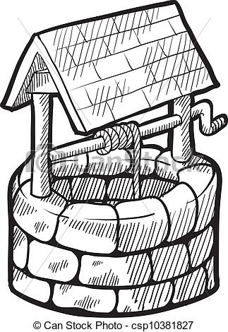 Doodle Style Retro Farmhouse Water Well Illustration In Vector Format